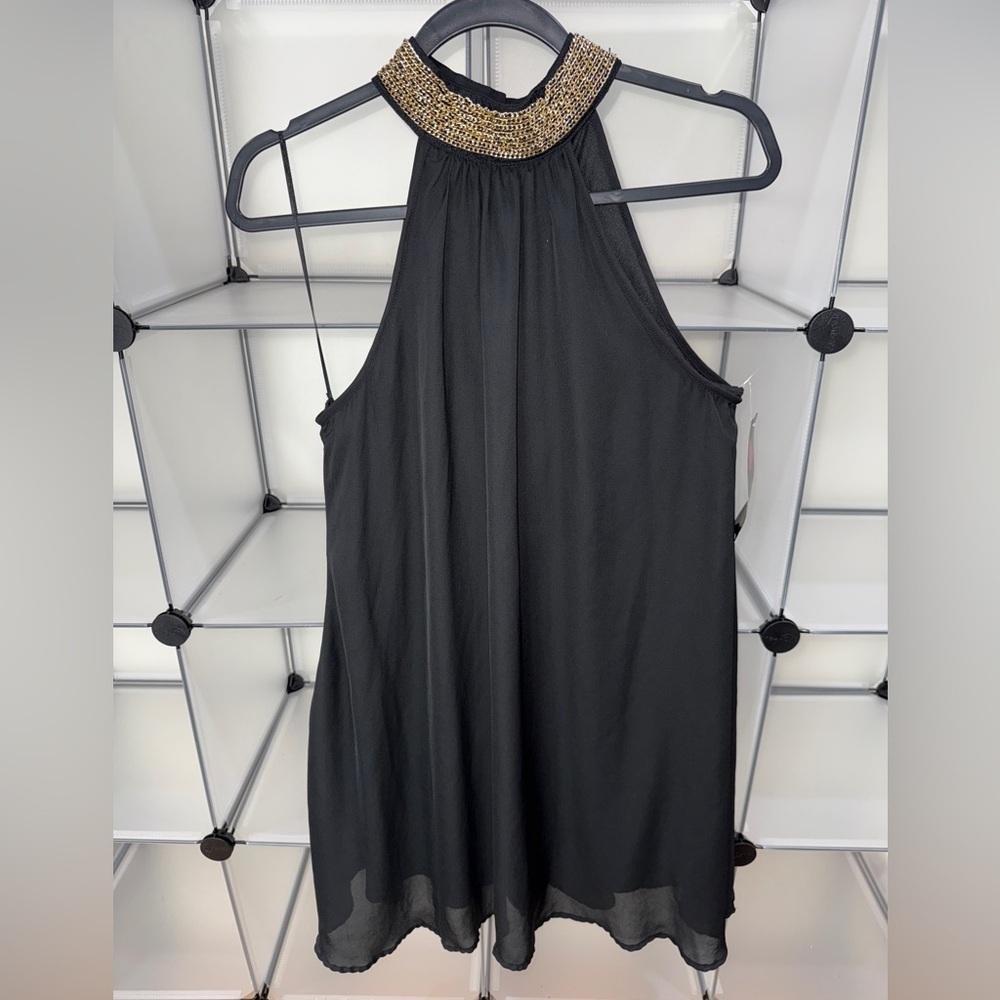 Glam Doll Black Embellished Back Cutout Halter Chiffon Dress Size S NWT